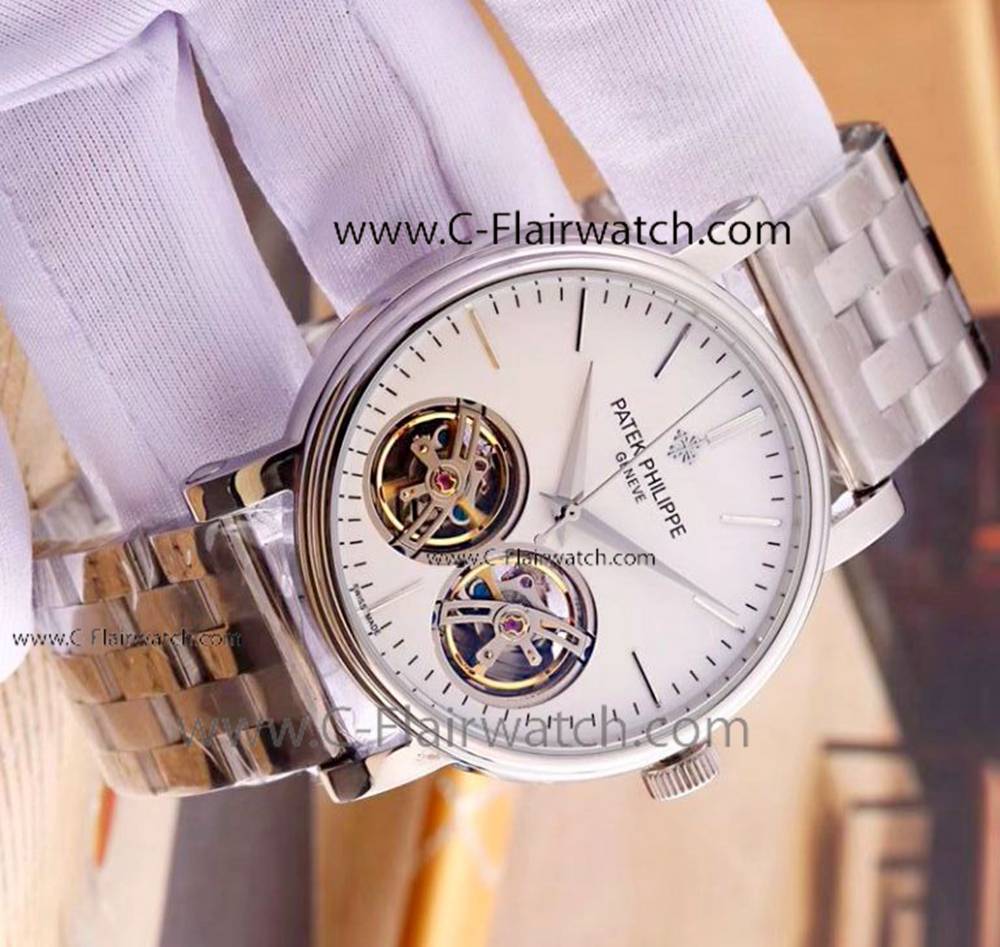 Buy Replica Patek Philippe Tourbillon White Dial Watch Double To